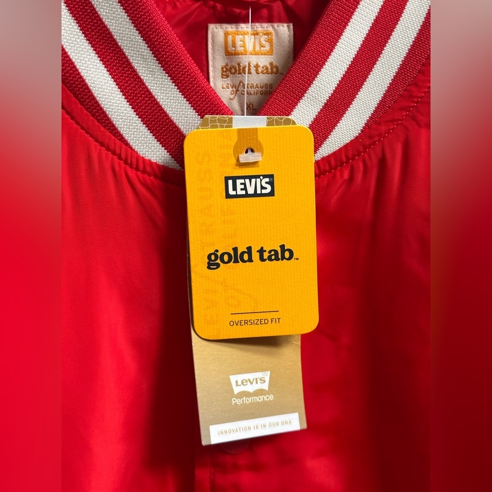 Levi’s Gold Tab Redwood Tech Baseball Jacket Women’s XL Oversized Red Bomber - Picture 5 of 11